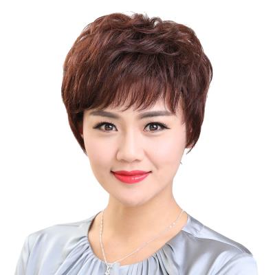高档假发女短发卷真头发手织圆脸发型中年全头套透气