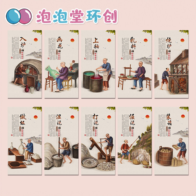 幼儿园手工环创传统国粹泥工坊陶瓷艺术文化制作流程图展板装饰画