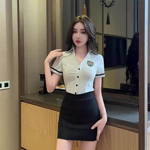 酒店足浴会所工装jk制服衬衣+包臀短裙套装桑拿洗浴技师工作服女