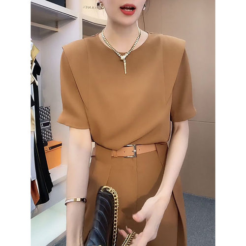 送腰带!时尚高级纯色套装女2026夏季新款高贵洋气上衣+休闲裤子