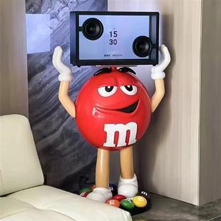 卡通mm豆大摆件玻璃钢雕塑网红m豆人公仔落地家居客厅电视柜装饰