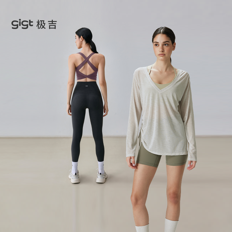 gigt极吉女款普拉提瑜伽裤/运动内衣交叉美背/长袖薄款运动罩衫夏