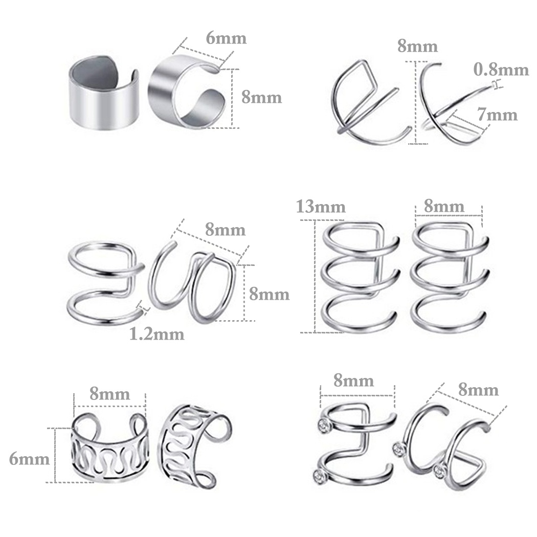2019 New 6 Pairs Fashion Punk Rock Ear Clip Cuff Wrap Earr