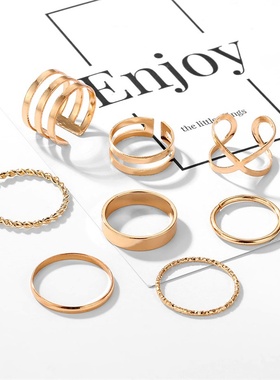 极速KISSWIFE 8 Pcs/Set Simple DesigFn Round Gold Color Rings