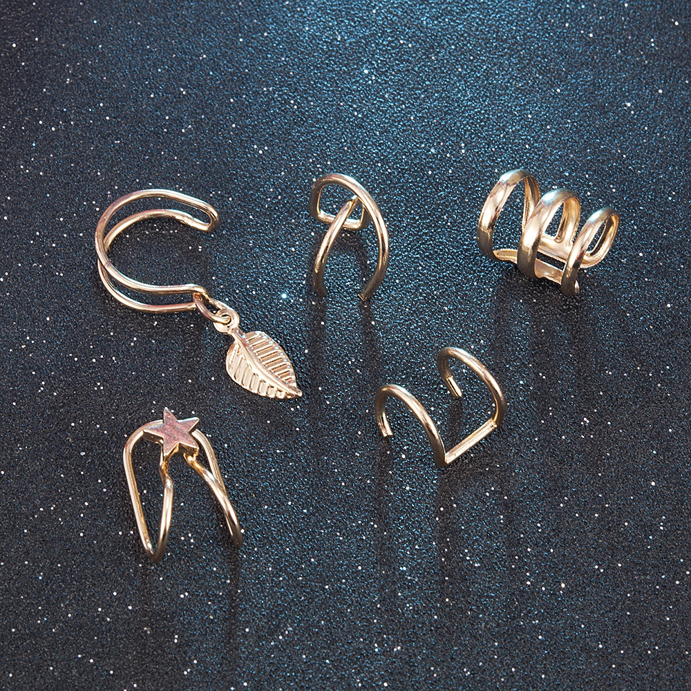 2020 Fashion 5Pcs/Set Ear Cuffs Gold Leaf Ear Cuff Clip Ear