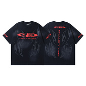 欧美潮牌地狱之星字母立体印花男女休闲宽松短袖 圆领T恤城市walk