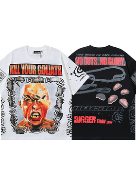 美潮高街字母印花短袖T恤男女宽松纯棉摇滚乐队潮牌套头上衣夏季