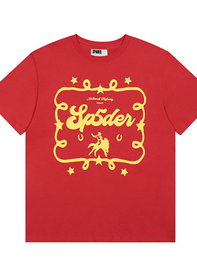 SP5DER立体字母印花短袖T恤运动休闲宽松男女同款红色上衣T-shirt