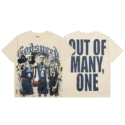 Godspeed骷髅篮球梦之队短袖夏季男女款水洗做旧宽松百搭上衣T桖