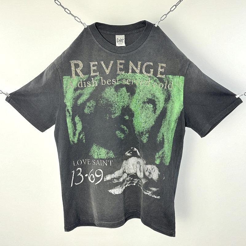 REVENGE人像直喷印花做旧短袖T恤