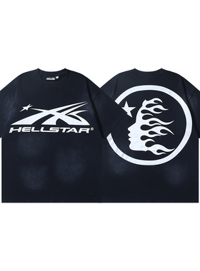 地狱之星摇滚潮牌套头短袖T恤男女宽松做旧字母印花纯棉圆领上衣