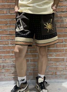 Travis Scott Cactus Jack Wolf小众设计夏季嘻哈撞色工装短裤男
