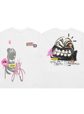 潮流卡通印花短袖T恤travisScott男女款宽松圆领白色INS街拍上衣
