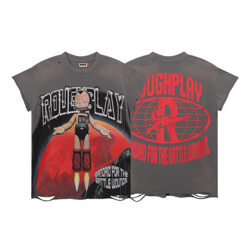 美潮RoughPlay AstroBoy印花烫钻破洞洗水做旧背心男女通用外穿夏