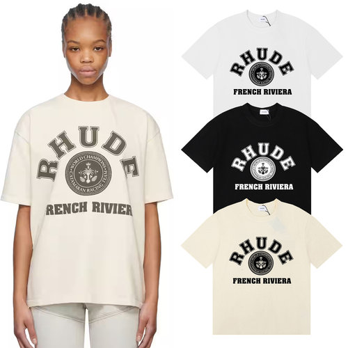 RHUDE字母印花短袖T恤男女同款宽松休闲百搭潮牌上衣夏季citywal