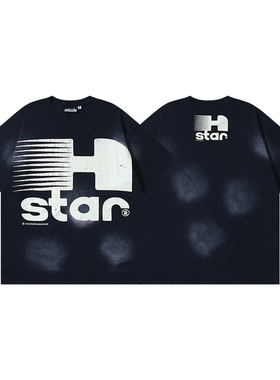 美潮字母印花短袖T恤地狱之星男女宽松复古水洗做旧高街潮服夏季