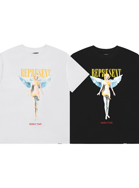 REPRESENT天使翅膀印花短袖纯棉T恤男女情侣宽松高街潮牌百搭上衣