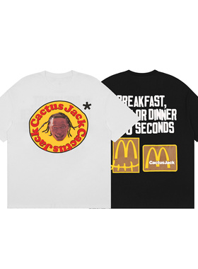 TRAVISSCOTT美式风字母人像印花短袖T恤男女宽松纯棉圆领上衣夏季