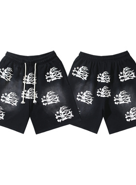 地狱之星骷髅头印花短裤男女夏季宽松系绳citywalk休闲裤潮流日常