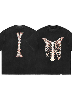 Represent潮牌哥特风骷髅骨架印花短袖T恤男女款宽松做旧圆领上衣