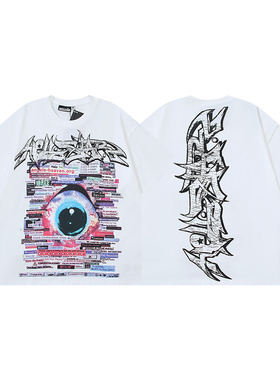 美式嘻哈风字母印花短袖T恤男女oversize宽松潮流街头百搭上衣夏