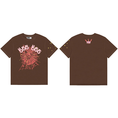 SP5DER美式嘻哈风555蜘蛛网字母印花短袖T恤男女宽松潮牌纯棉上衣