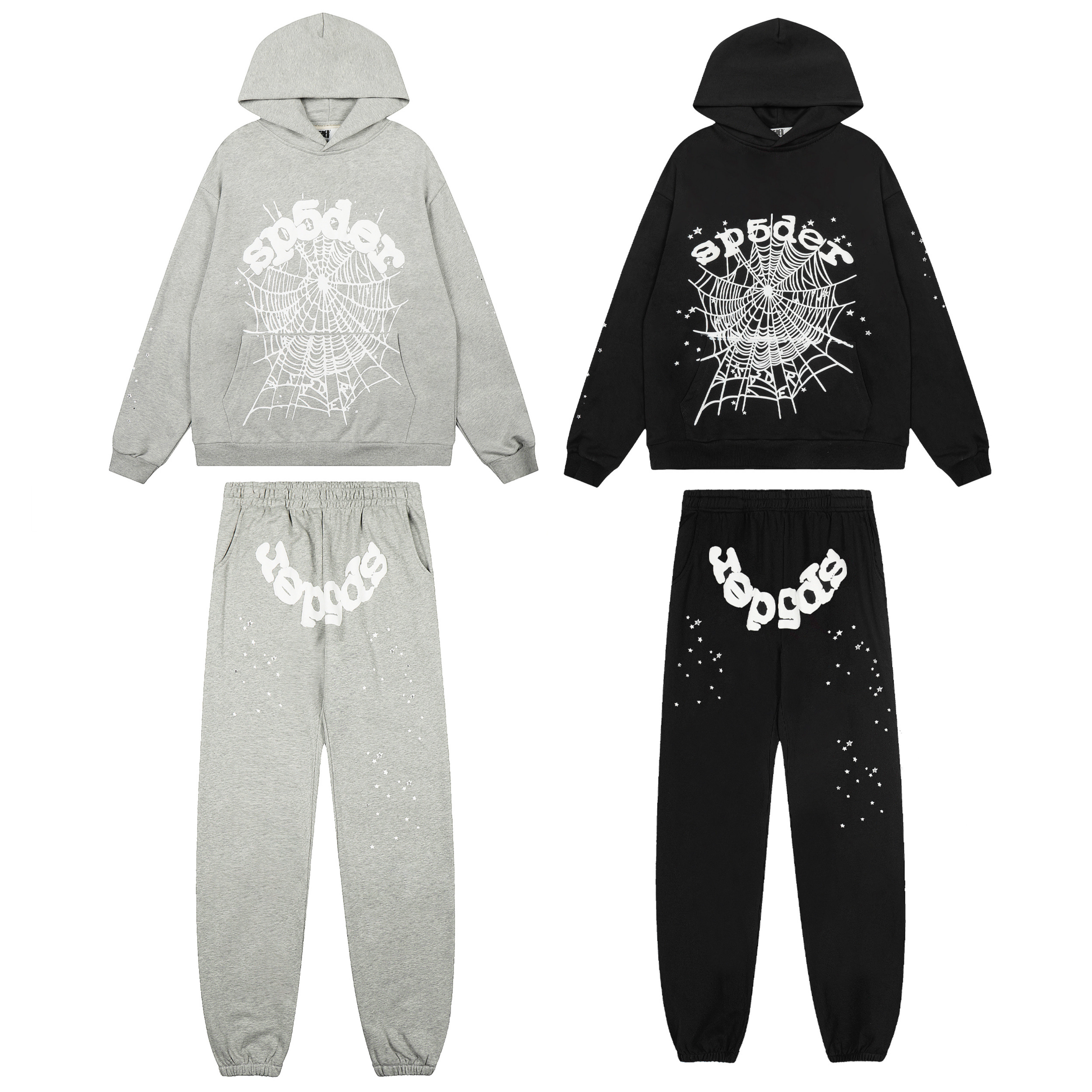 美式风蜘蛛网印花sp5der连帽卫衣束脚裤套装纯棉男女款休闲两件套,男装,休闲运动套装,淘宝优惠券,粉丝福利购,淘宝优惠卷