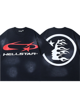 欧美潮牌地狱之星字母立体印花夏季男女休闲宽松短袖圆领套头T恤