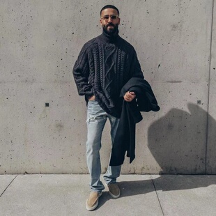 加厚高领套头毛衣 复古高街秋冬潮流麻花针织衫 FOG ESSENTIALS美式