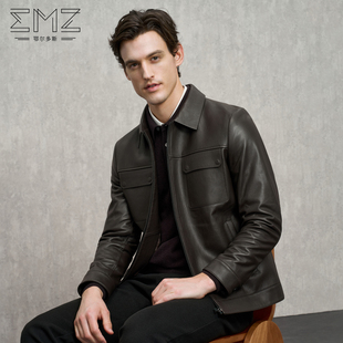 独复古休闲短款 EMZ鄂尔多斯 男士 秋冬新款 真皮皮衣 羊皮革