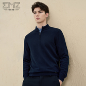 emz鄂尔多斯秋冬抑菌半拉链立领商务休闲毛衣针织衫 纯羊毛