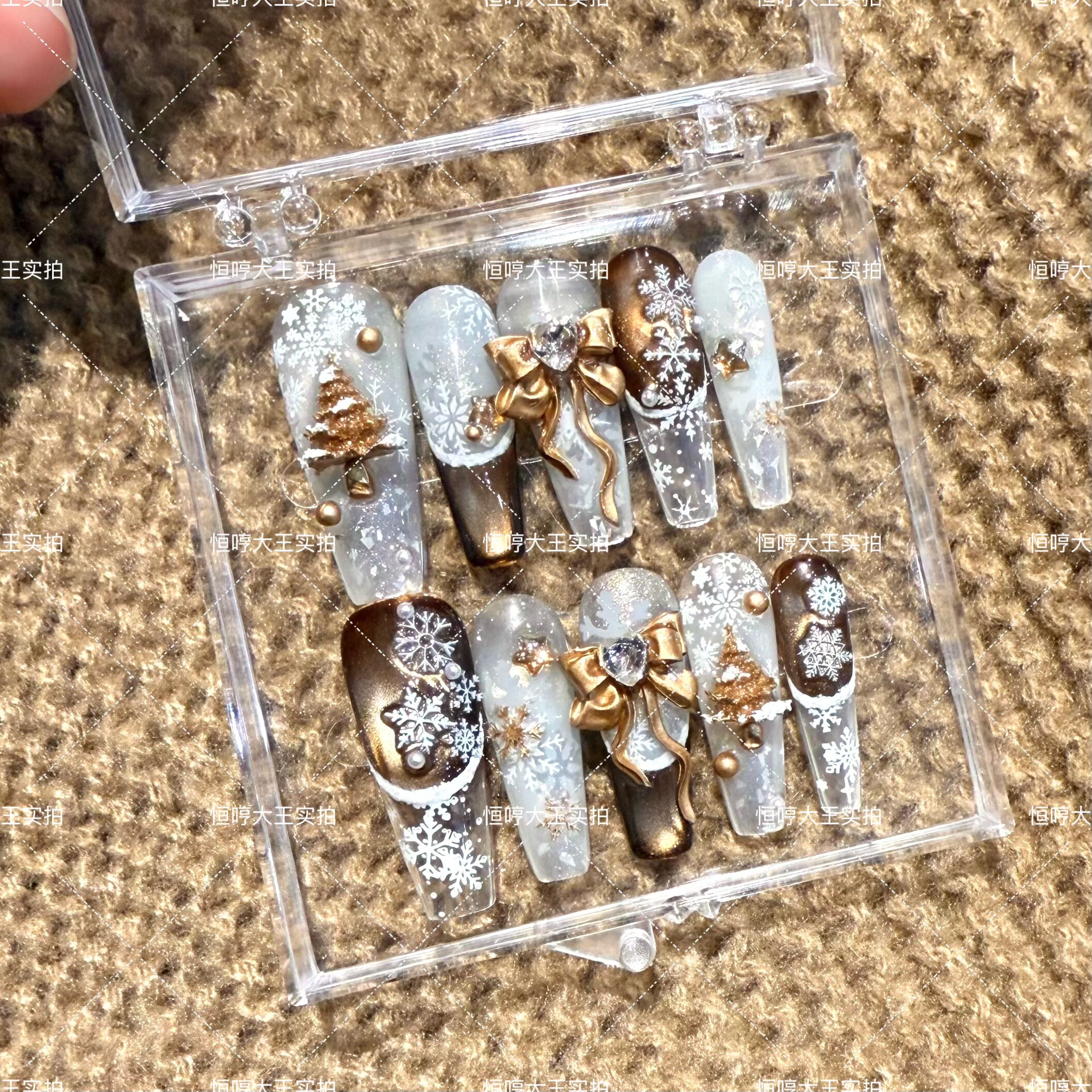 精致圣诞雪花重工中长款穿戴甲