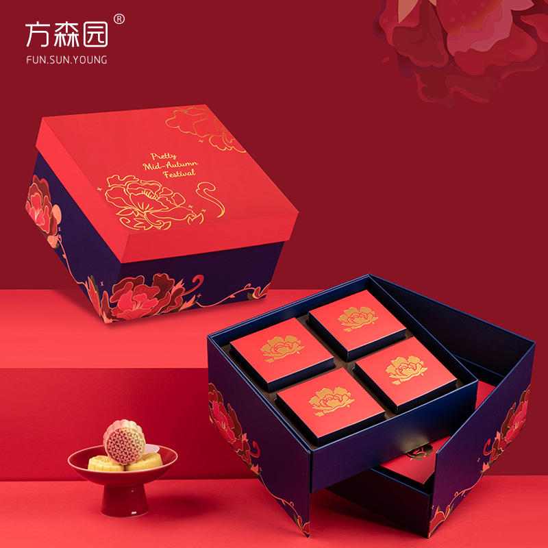 月饼盒包装盒定制国潮酒店团购8粒高档中国红中秋月饼