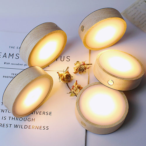 圆形实木发光底座LED小夜灯氛围