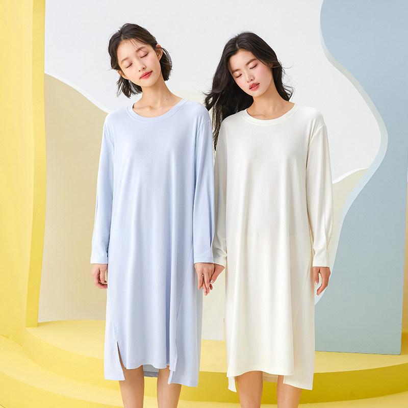 内茵睡裙女带胸垫春秋季2023新款打底中长款宽松大码家居服睡衣
