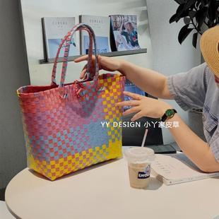 爱心大菜篮子手工编织防水露营宠物篮野餐篮大容量单肩购物袋手提