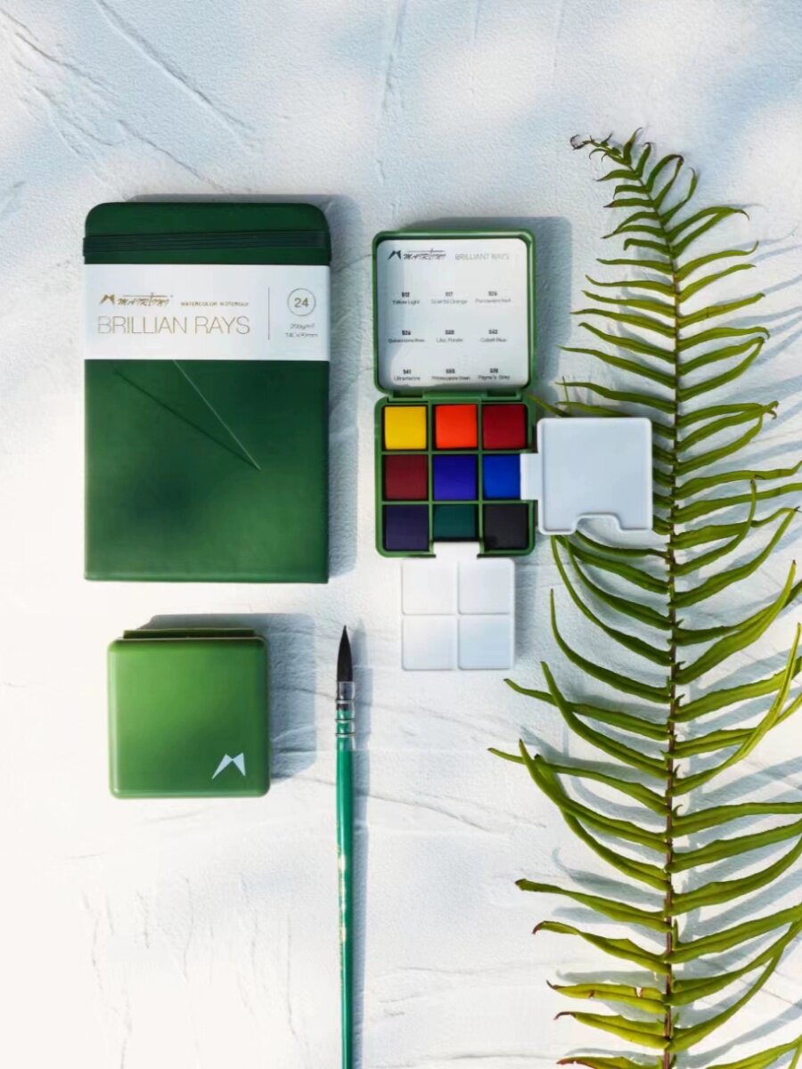 마티니 작은 녹색 상자 미니 여행 수채화 물감 세트 휴대용 상자 휴대용 투명 고체 수채화 물감 9 색 세트 분할 페인트 상자 손 계정 여행 스케치 그림 도구 세트