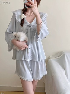 甜美海军领纯欲风家居服套装 新款 短袖 冰丝睡衣女夏季 夏天甜美 薄款