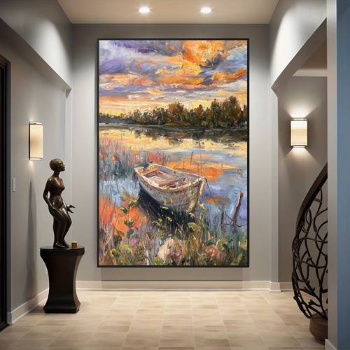 艺术高级莫奈客厅装饰画玄关入户门手绘喷绘油画卧室餐厅酒店壁画