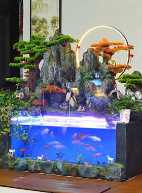 假山客厅鱼缸鱼池高山流