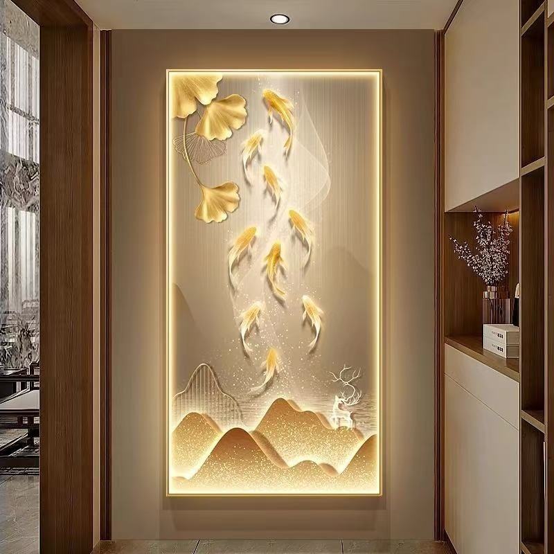 九鱼聚财轻奢高级感入户玄关装饰画正对门走廊过道灯画LED大白墙,家居饰品,现代装饰画,淘宝优惠券,粉丝福利购,淘宝优惠卷