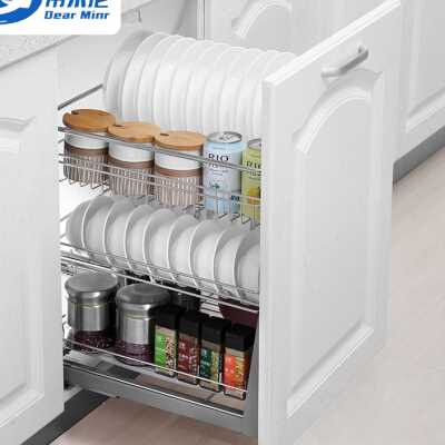 拉篮厨房橱柜304不锈钢三层缓冲a抽屉式厨柜碗碟碗篮调味篮o