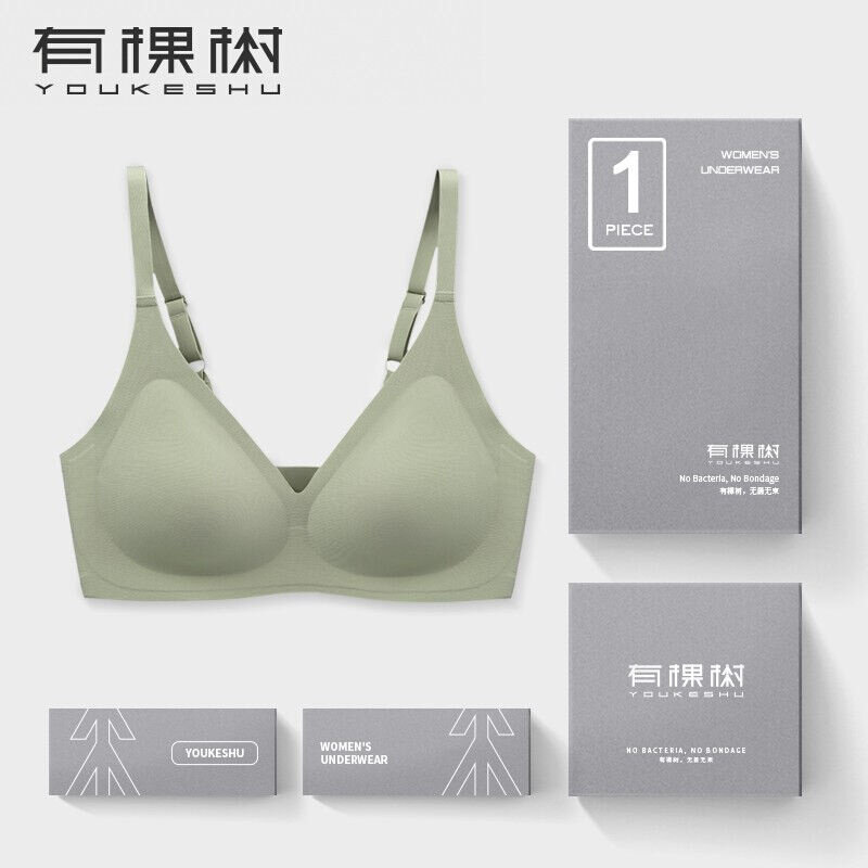 有棵树内衣女士无钢圈聚拢胸罩美背薄款无痕文胸bra松绿M怎么看?