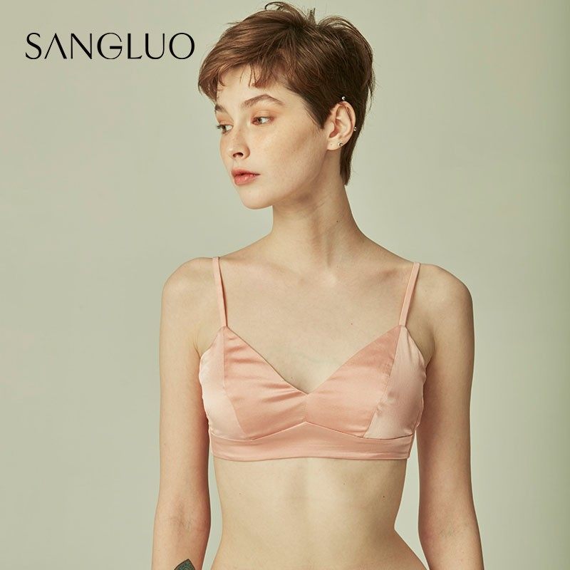 桑罗内衣文胸桑蚕丝无钢圈薄款少女金美背可拆卸插片文胸软杯胸罩