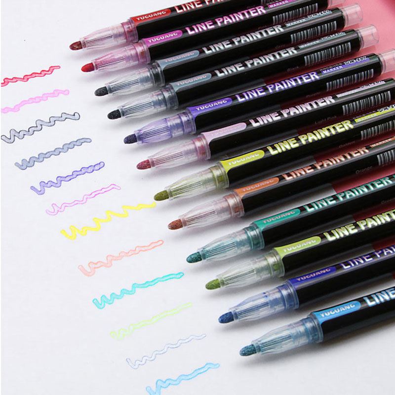 12 Colors Double Line Pen Metallic Color Outline Out line M