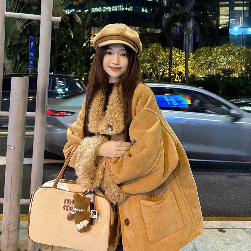 两穿皮毛一体毛毛外套女2025年冬季新款宽松机车服羊羔毛加厚棉衣