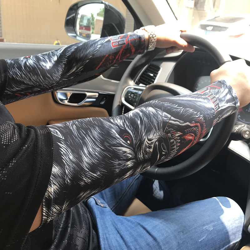 手臂套开车骑行冰冰袖夏季男士防晒袖套丝纹身套袖.花臂男护臂