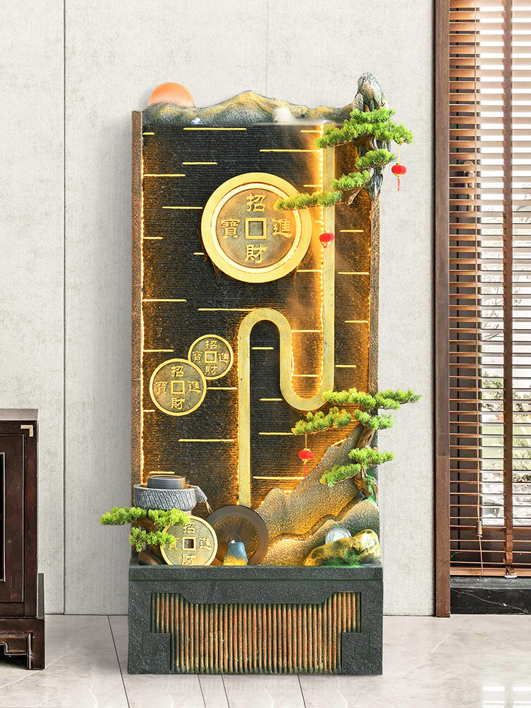 新中式流水屏风隔断水幕墙客厅书房茶室楼梯拐角循环水开业乔迁礼