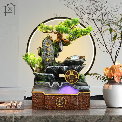 新中式客厅玄关喷泉循环流水摆件