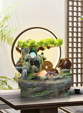 桌面假山桥流水摆件循环水客厅茶室风水轮景观装饰乔迁礼品